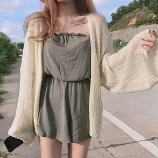 Nova-Áo cardigan mỏng tay dài Khoác len mỏng dáng rộng, Áo khoác len choàng ngoài phong cách Ulzzang