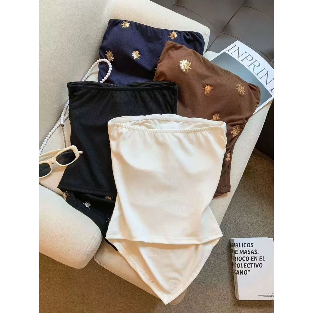 Milyfashion Tube Top sang trọng, gợi cảm với kim sa lấp lánh cho mùa hè - Có miếng lót ngực, dáng slim fit