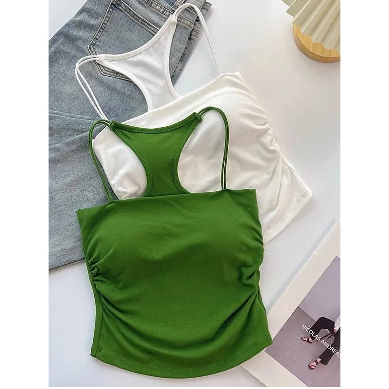 Milyfashion Pure Desire Dây Đeo Đẹp Miếng Lót Ngực Sling Mùa Hè Xếp Ly Mỏng Hơn Nhìn Bên Ngoài Mặc Ngắn Top Không Tay Quần Áo Nữ