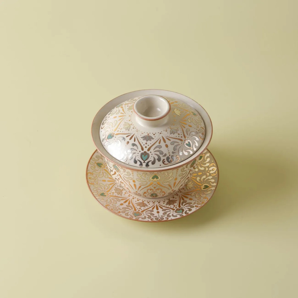 Bộ trà gốm Gaiwan Cốc trà có nắp và đĩa Trà Kung Fu Trung Quốc Gaiwan