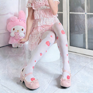 [oklife Tất Nữ] Vớ In Hình Dâu Tây Phong Cách Mỏng Nữ Gothic Anime Dễ Thương Ống Dài Ống Cao Over-the-Knee Tất Trắng Ống Dài