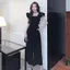 Mùa hè Phiên bản Hàn Quốc Cổ vuông Ôm hơn Áo liền quần tay bay xù Bộ áo liền quần cạp cao thời trang Quần ống rộng nữ