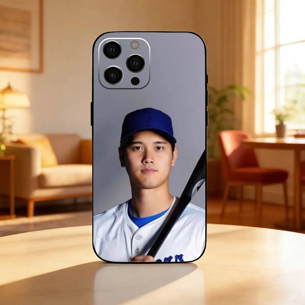 Ốp điện thoại hình cầu thủ bóng chày Nhật Bản TP-1 S-Shohei Ohtani cho iPhone17,16,15,13,12 Plus, Max Soft Silicone Black Cover