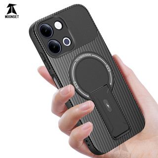 Dành Cho Vivo Y05 4G / Y11d 5G / Y11 5G 2026 / Y21 5G 2026 Ốp điện thoại Kết Cấu Sợi Carbon Mặt Sau Cứng Từ Tính Có Chân Đế Cạnh TPU Mềm Chống Sốc Mỏng