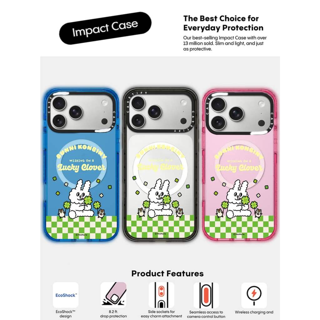 CASECASE X Vỏ cỏ ba lá Thỏ Đen / Xanh da trời / Hồng Bộ sưu tập kẹo Fizz Màu sắc trong suốt Cứng Hút từ tính Vỏ tác động cho Apple IPhone 13 14 15 16 17Pro Max Plus Có hộp