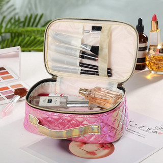Thời Trang Mới Pu Di Động Hộp Đựng Mỹ Phẩm Túi Trang Điểm Lưới Vuông Nữ Bảo Quản Túi Giặt