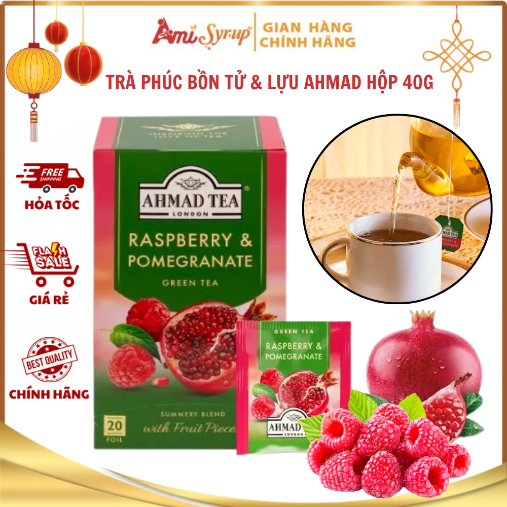 Trà Phúc Bồn Tử & Lựu AHMAD Raspberry & Pomegrate Hộp 40g 20 TúiLọc Có Bao Thiếc, Hương Vị Thơm Ngon