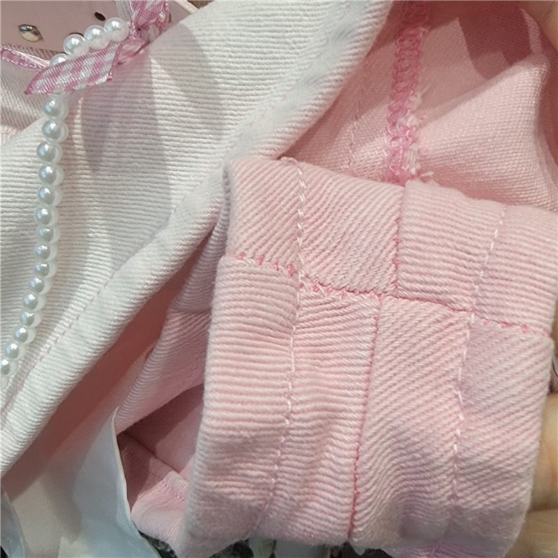 Phong Cách Dễ Thương Nơ Ngọc Trai Trang Trí Váy Denim Giảm Tuổi Nữ Mùa Xuân Mùa Hè Phong Cách Mới Váy Bất Đối Xứng