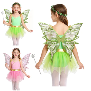 Nyeemya Bé Gái 5 Miếng Bướm Cổ Tích Trang Phục Ruffle Tay Bay Lưới Lớp Phủ Leotard Đồ Bơi Công Chúa Có Cánh Bướm Vòng Hoa Tai Và Bộ Dính