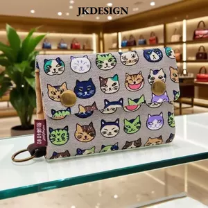 JKDESIGN Ví đựng tiền xu, Ví in hình hoạt hình bằng vải Canvas cổ điển, Túi đựng thẻ có dây kéo di động, Túi đựng thẻ nam nữ