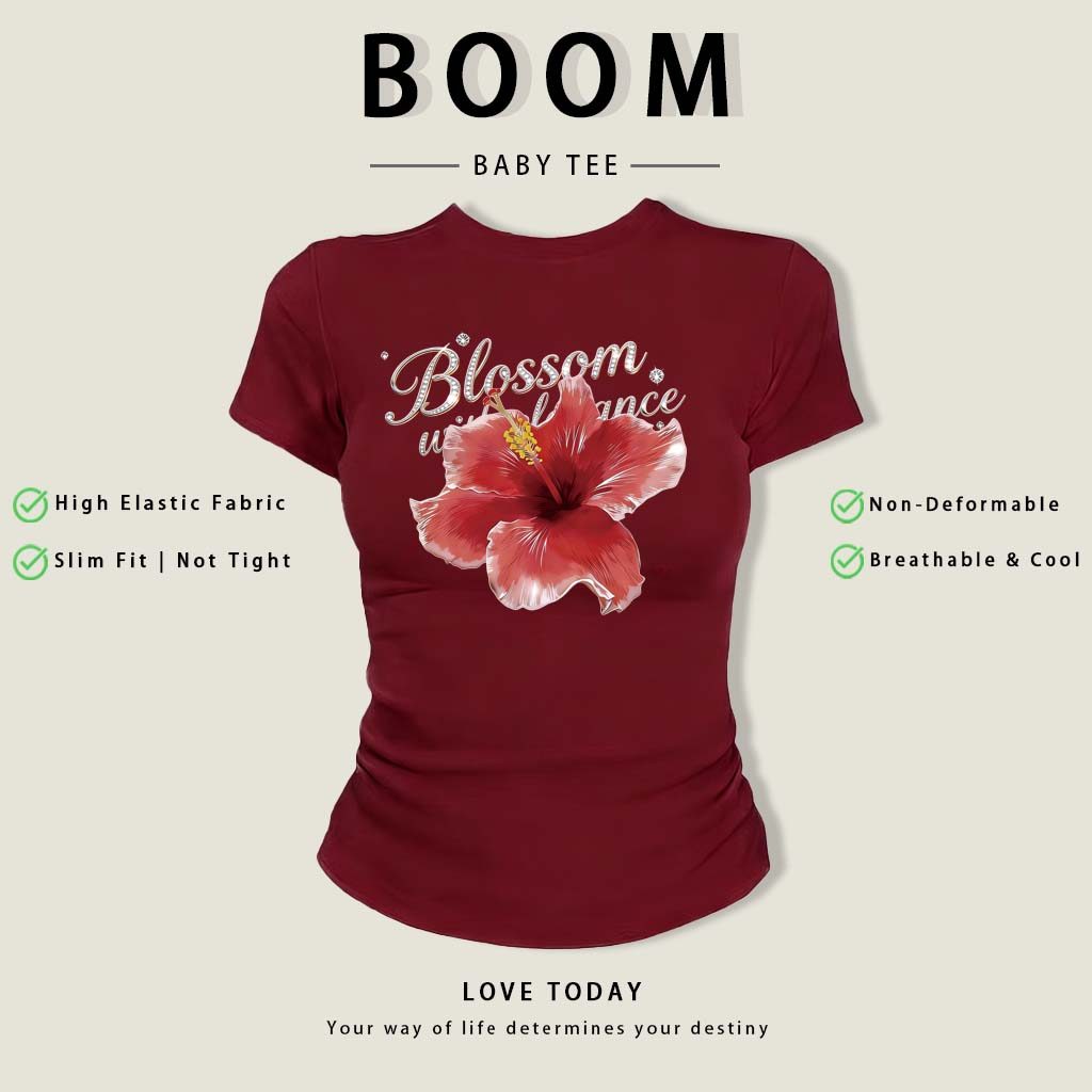 BOOM Áo Baby Tee Nữ Cotton Ôm Body-Áo Thun Ngắn Tay Y2K In Hình PhongCách Mùa Hè, Cổ Tròn Hàng Đầucách hàn quốc phongW70