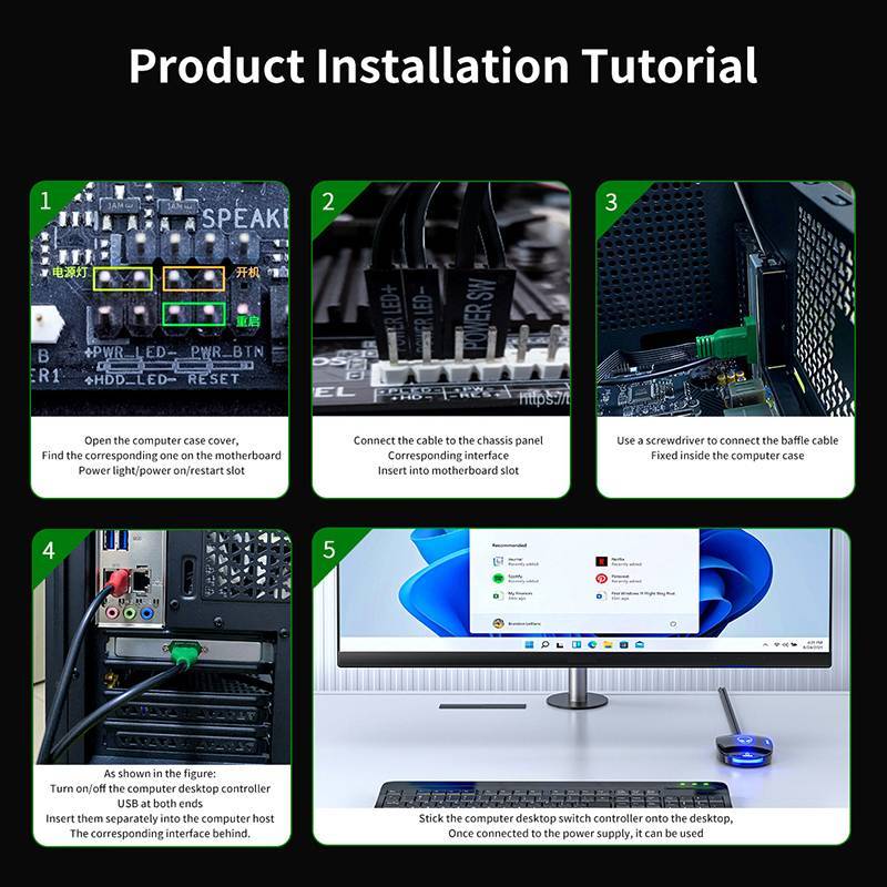 SWEET Máy Tính Để Bàn Công Tắc Đèn LED PC Bo Mạch Chủ Bên Ngoài Khởi Động Nút Nguồn Cáp Nối Dài Cho Văn Phòng Gia Đình 2.0 USB Adapter n