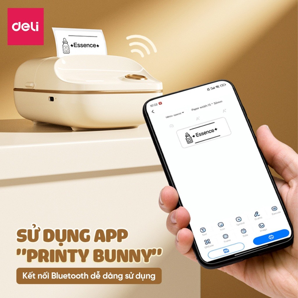 Máy In Nhãn Mini DELI ES441 Máy In Nhiệt Cầm Tay, Kết Nối Bluetooth, Tem Nhãn QRCode, Mã Vạch, Sticker