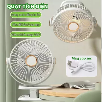 Quạt Kẹp Tích Điện, Quạt Sạc Mini Để Bàn Đa Năng, Kẹp bàn Xoay 720 Độ Chắc Chắn Bảo Hành 12 Tháng.