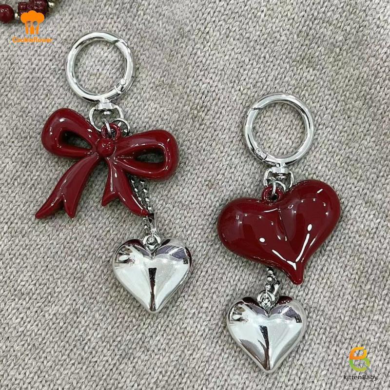 [Kitten-t] Tính Khí Đơn Giản Nơ Đỏ Trái Tim Acrylic Móc Khóa Mặt Dây Chuyền Dành Cho Nữ Bé Gái Ba Lô Đa Năng Phụ Kiện Trang Trí Quà Tặng Mới