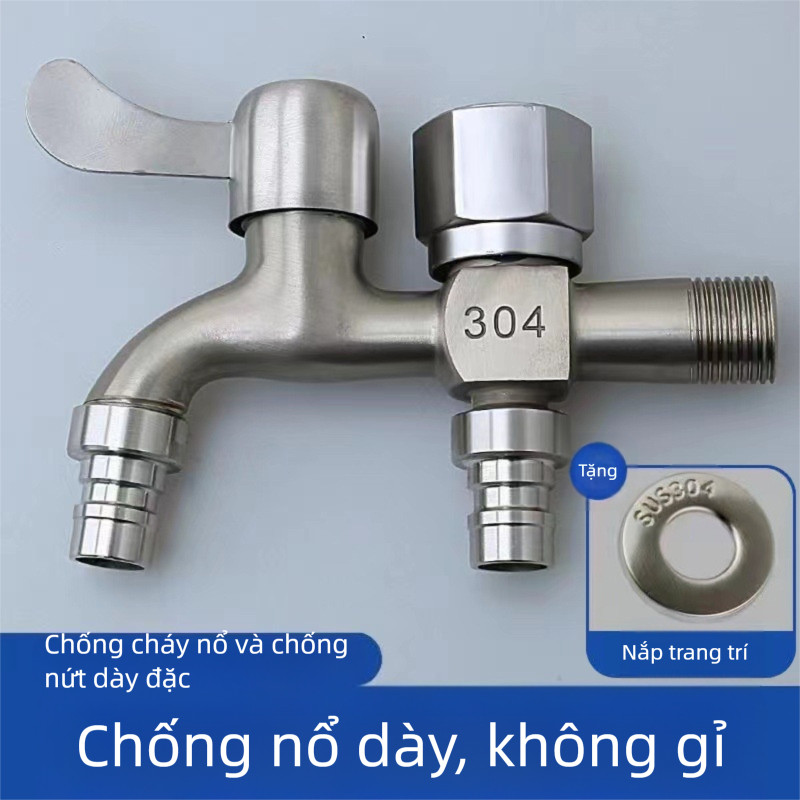 Vòi nước 2 đầu ra bằng thép không gỉ 304 vòi nước máy giặt 2 đầu ra chia nước thành 2 đầu xả độc lập