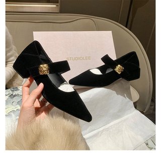 Giày Cao Gót Nữ Mũi Nhọn Gót Dày Có Velcro