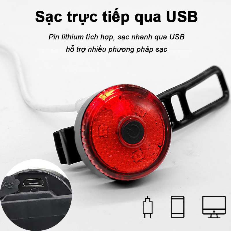 Đèn hậu LED cho xe đạp sạc lại qua USB, phụ kiện cảnh báo chống nước IPX6 khi đi xe ban đêm đèn xe đạp
