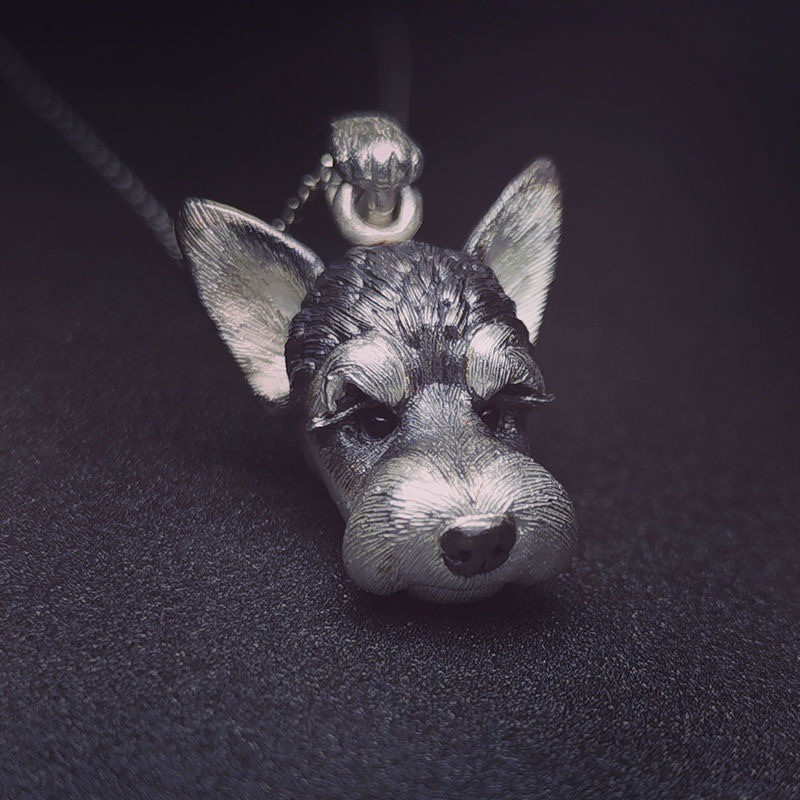 Thiết Kế Ban Đầu Handmade Schnauzer Puppy Động Vật Nhẫn Mở Nhẫn Kẻ Sọc Cặp Đôi Chữ Miễn Phí Tanabata