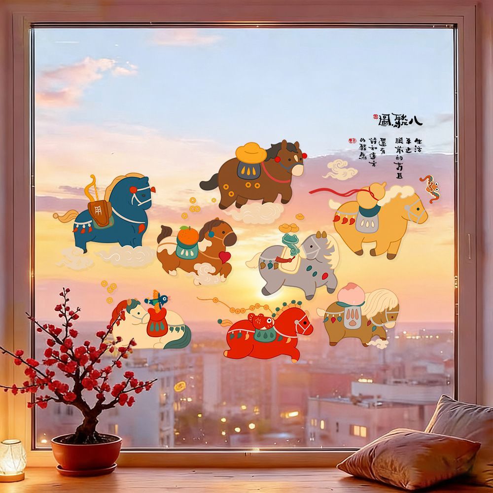 Decal dán kính Tết 2026 Bát Tuấn Đồ năm Ngựa – sticker có keo, chống ...