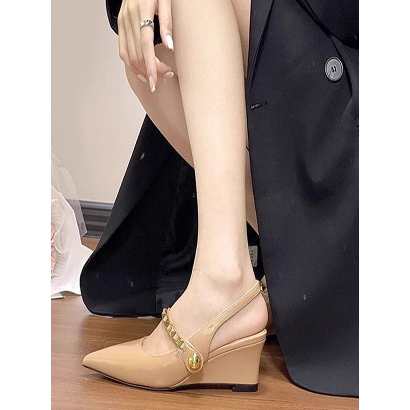 ✨Spot】Giày đế xuồng Màu nude Thanh lịch Phong cách Pháp Mũi nhọn Đế nâng cao5cmThon gọn chân Giày nữ