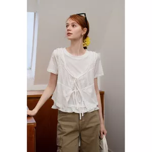 Bộ đồ đôi gồm áo cardigan không tay và áo thun ngắn tay với viền nấm thêu trắng - Phù hợp mùa hè mát mẻ