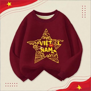 Áo nỉ dài tay cổ tròn mỏng nhẹ, thoải mái, dáng rộng, đa năng, in hình cờ Việt Nam màu đỏ tía dành cho bé trai.