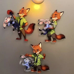 Xoay nam châm tủ lạnh Judy Hopps & Nick Wilde acrylic trang trí tủ lạnh phim hàng hóa bộ sưu tập nhân vật hoạt hình
