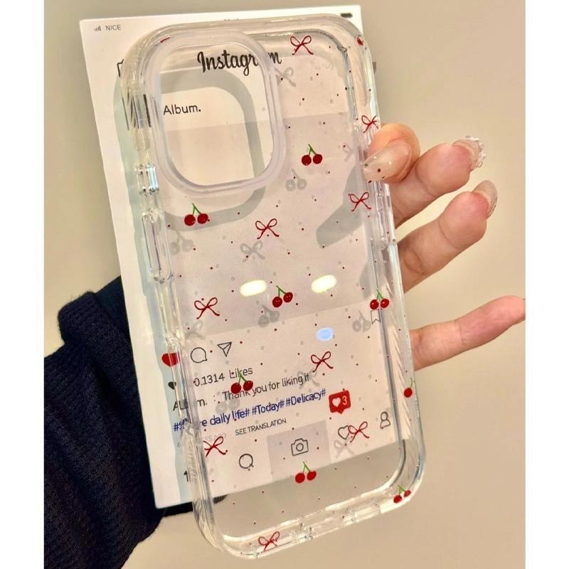 Nơ anh đào đục phù hợp với iphone 15/16/17promax vỏ điện thoại 13 đơn giản 14/12 trong suốt 11 mềm