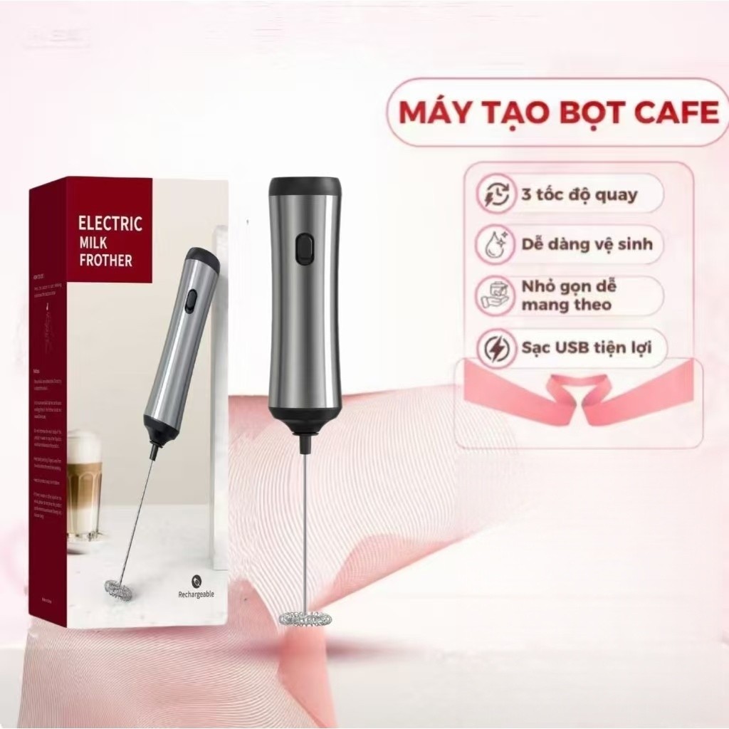 Máy tạo bọt cafe  máy đánh trứng mini cầm tay sạc USB 3 tốc độ sử dụng pin sạc cao cấp