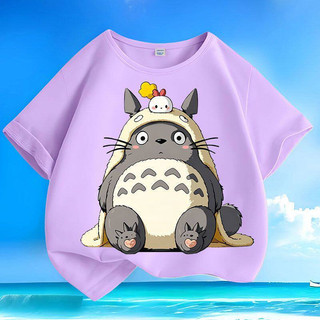 Áo thun cổ tròn mỏng, in hình hoạt hình Totoro dễ thương, kiểu dáng thoải mái, thoáng khí, dành cho bé gái.