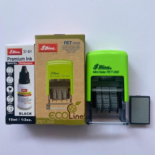 Combo con dấu ngày tháng năm Shiny Pet 300 và hộp mực chuyên dụng đóng lên mọi chất liệu