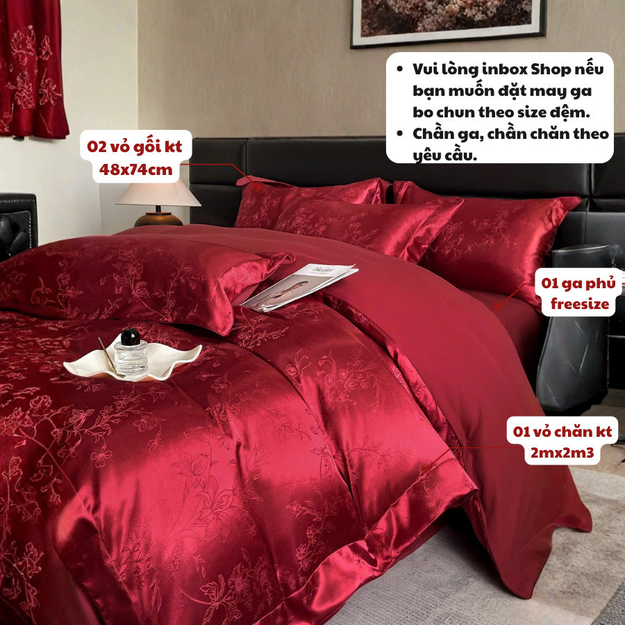(L42642) Set vỏ chăn  ga phi lụa với họa tiết vân chìm tinh tế và sang trong, phong cách hoàng gia Memminbedding Luxury