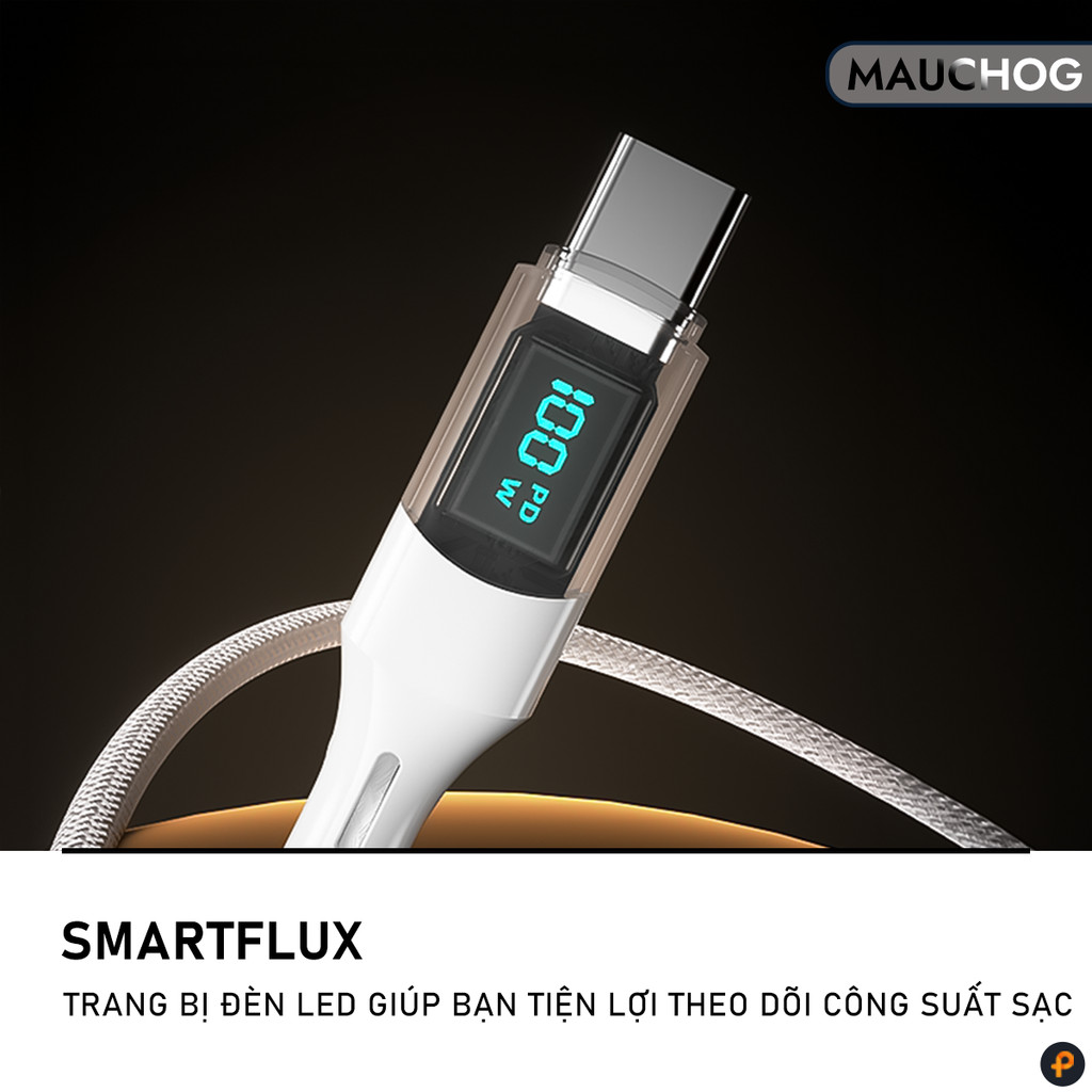 Dây Cáp Sạc Nhanh Pd 100W Trong Suốt Có Đèn Led Báo Công Suất Cho Điện Thoại iPhone iPad Macbook