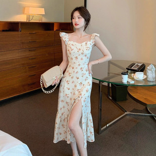 Váy mini kiểu Thái họa tiết hoa dành cho nữ, phong cách mùa hè mới, tay áo xòe nhẹ thanh lịch