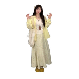 Bộ ba món size lớn phong cách thanh lịch cho nữ gồm áo khoác ngoài + áo camisole + chân váy