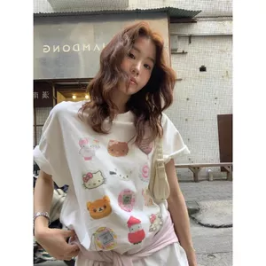 Áo thun nữ ngắn tay in hình Hello Kitty phong cách Hàn Quốc, phù hợp mặc hàng ngày mùa hè