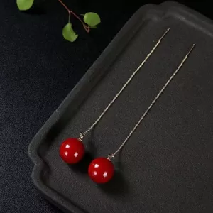 Dây Tai Cinnabar Tự Nhiên S925 Bạc Không Gây Dị Ứng Benming Năm Chuyển Hạt Tím Vàng Cát Tròn Hạt Bông Tai Nữ Đơn Giản