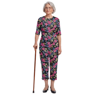 Yhong Phụ Nữ Người Cao Tuổi Điều Dưỡng In Hoa Jumpsuit Tay Ngắn Lưng Dây Kéo Lounging-phong Cách Chống Dải Áo Liền Quần Thích Ứng Cho Bệnh Alzheimer Nhu Cầu Đặc Biệt