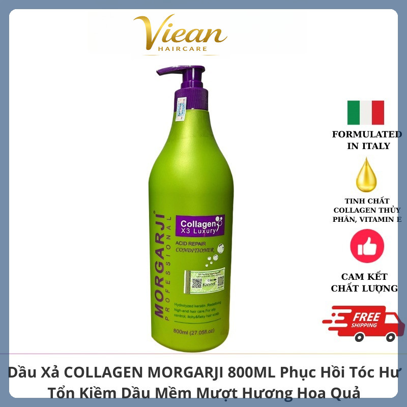 [CHÍNH HÃNG] Cặp Dầu Gội Xả Collagen Morgarji 800ml Kiềm Dầu, Phục Hồi Hư Tổn, Giảm Rụng & Siêu Mượt