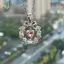 Chocker Hồng Trái Tim Với Nơ Pha Lê và Họa Tiết Hoa - Thời Trang Gothic Vintage Quyến Rũ