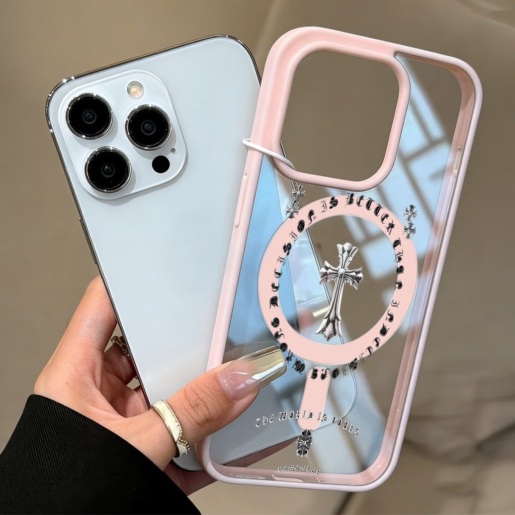 ốp lưng iphone Mặt thánh giá bạc nam châm Cho Iphone 17 14 15 16 7 xs xr 13 11 12 Pro Max Plus