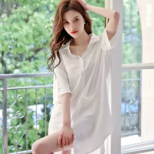 2026 Áo Sơ Mi Lụa Váy Ngủ Rời Tay Ngắn Mỏng Nguyên Chất Desire Bộ Đồ Ngủ Loungewear