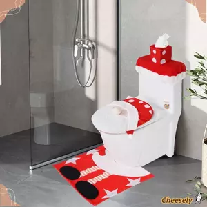 Vỏ nắp bồn cầu Giáng sinh CHEESELY, Vỏ bọc bồn cầu người tuyết bằng vải Polyester, Bộ nắp bồn cầu ông già Noel in hình nai sừng tấm DIY tại nhà