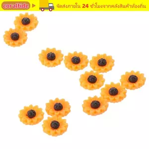 CORALTIDE 60 Hạt Slime Hướng Dương, Nhựa Hướng Dương Không Khoan Hoa Cameo Charm Hạt, 16mm DarkOrange Không Lỗ Hoa Hướng Dương Flatback Cabochons Hạt để Thêu Sò