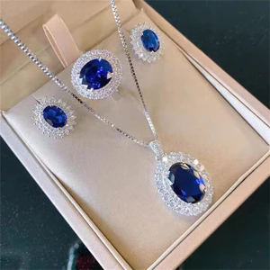 Nhẫn Sapphire & Tanzanite, Bộ Trang Sức Ba Mảnh Sang Trọng với Ánh Sáng Rạng Rời
