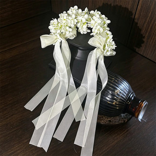 Đơn giản hoa trang trí tóc màu trắng cho cô dâu, handmade từ vải, dùng quấn đầu