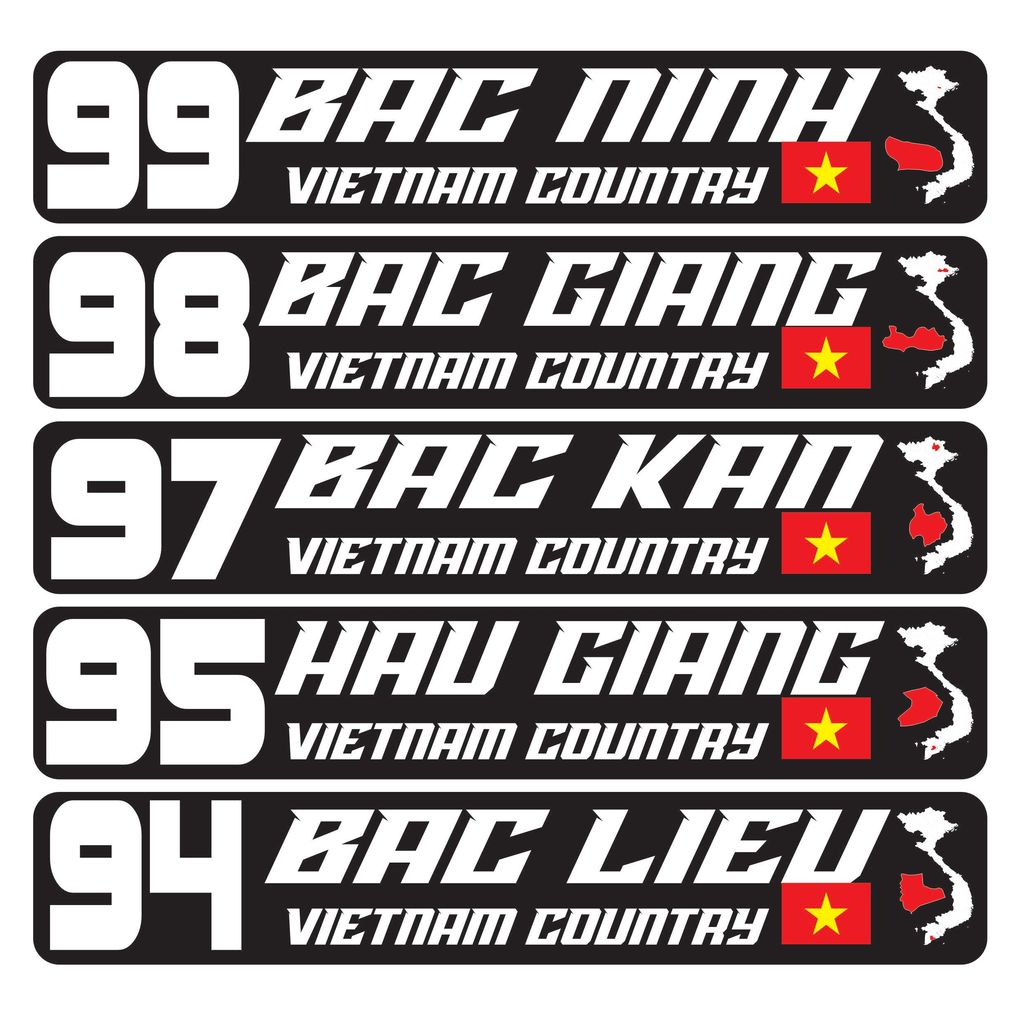 Tem Tỉnh Thành Việt Nam, Tem Dán Xe Performance 63 Tỉnh Thành, Chất Liệu UV DTF Cao Cấp, Chống Nước