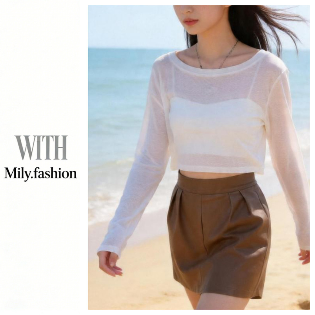 Milyfashion Lưới Đế Mùa Hè Chống Nắng Dài Tay T Mỏng Áo Ngắn Rời Mỏng Hơn Nhìn Top