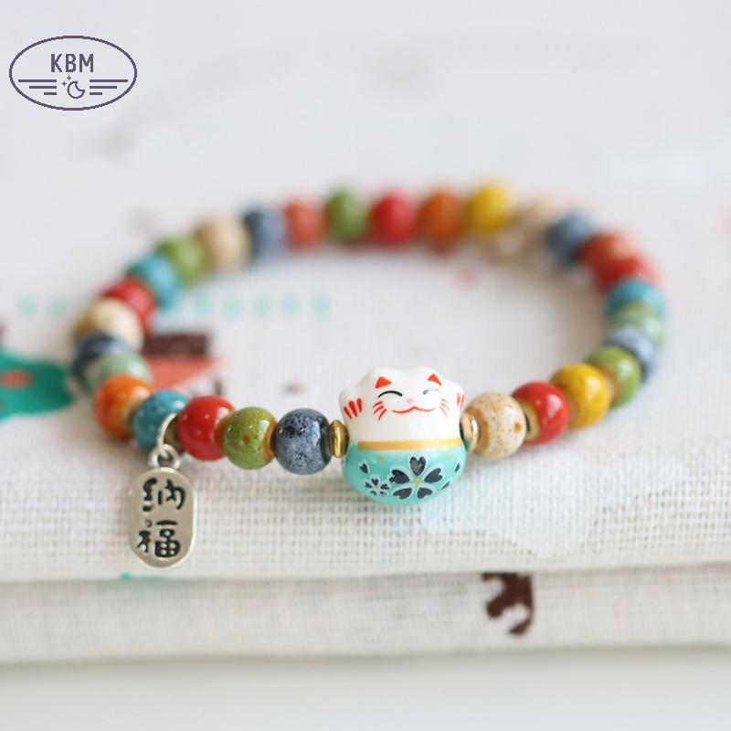 KBM Thời Trang Dễ Thương Gốm Sứ Luy Mèo Vòng Tay Cho Bé Gái Có Thể Điều Chỉnh Nhiều Màu Sắc Đính Hạt Vòng Tay Mèo Mặt Dây Chuyền Dễ Thương Quyến Rũ Vòng Tay Trang Sức FSSG